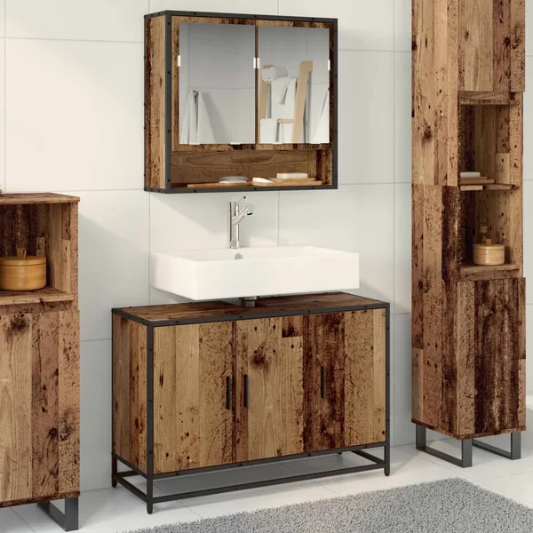 Cabinet de salle de bain avec porte Bois Ancien 90 x 33 x 60 cm