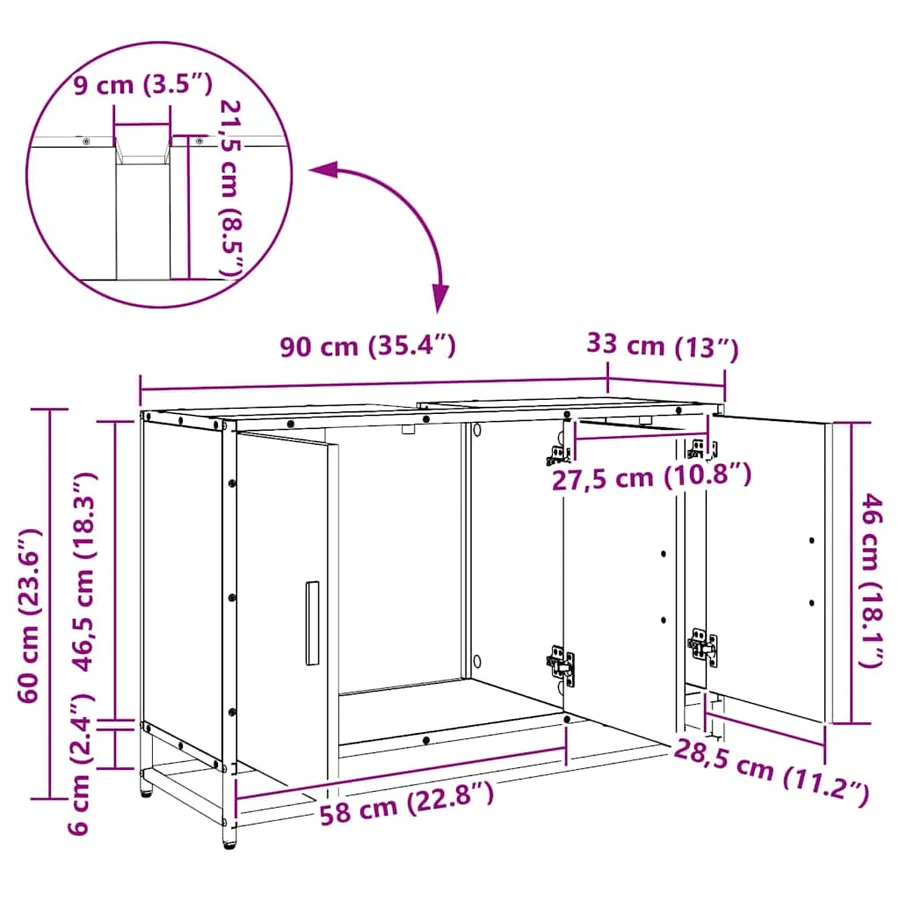 Cabinet de salle de bain avec porte Bois Ancien 90 x 33 x 60 cm - 14