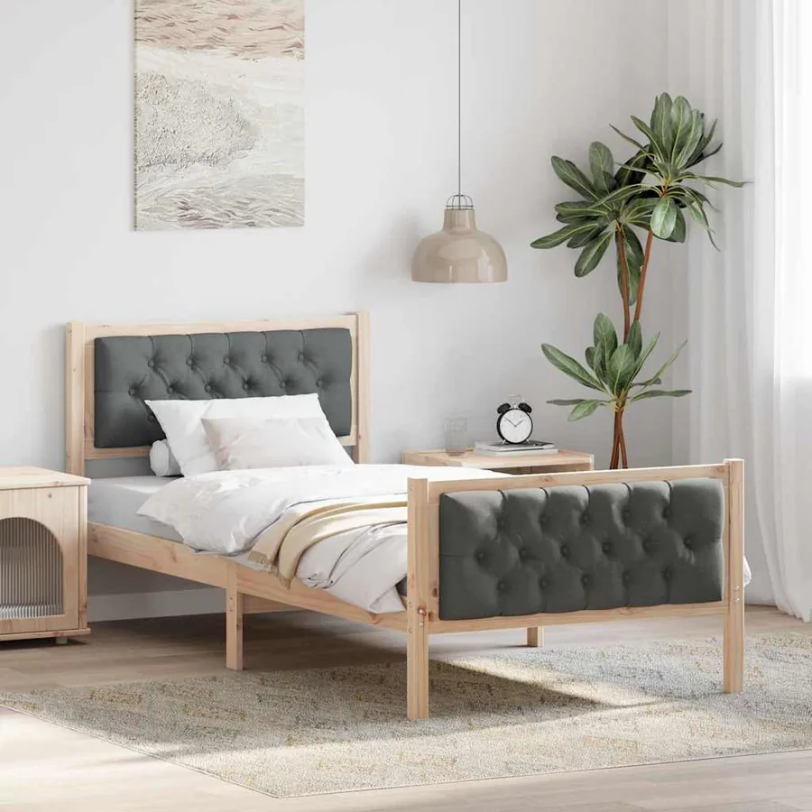 Cadre de lit avec tête de lit Gris foncé 90 x 190 cm Pin massif
