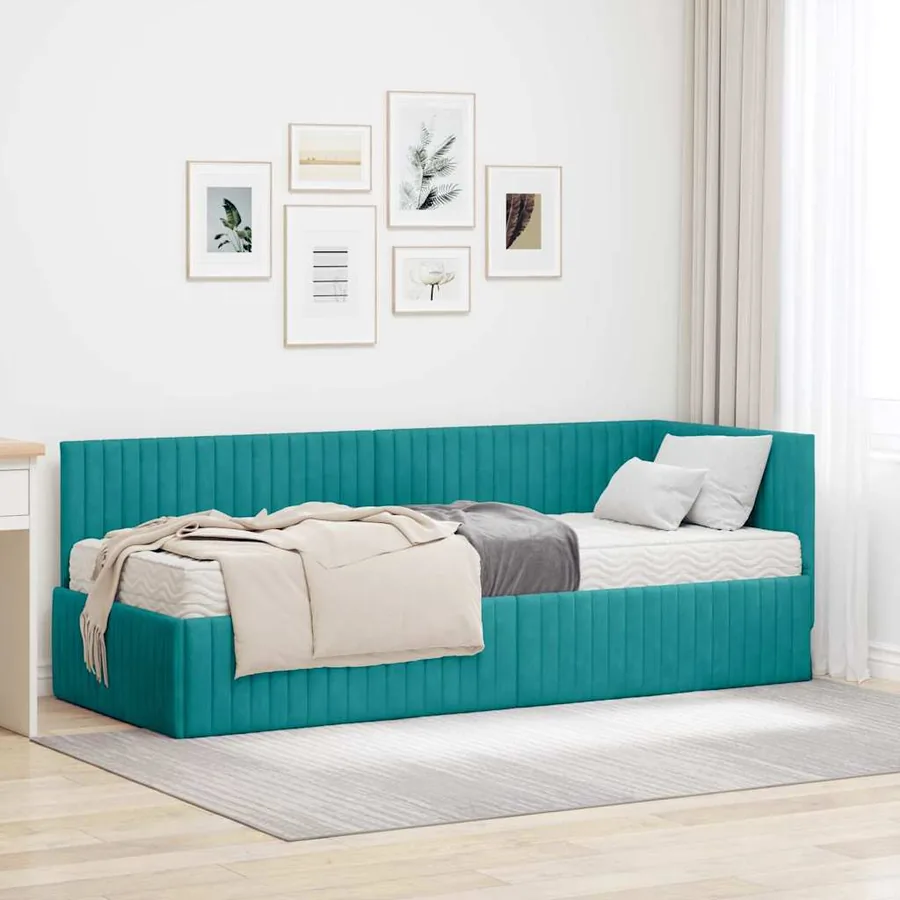 Cadre de lit d'angle avec matelas 2 pcs Turquoise Velours