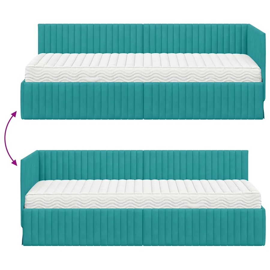 Cadre de lit d'angle avec matelas 2 pcs Turquoise Velours - 12