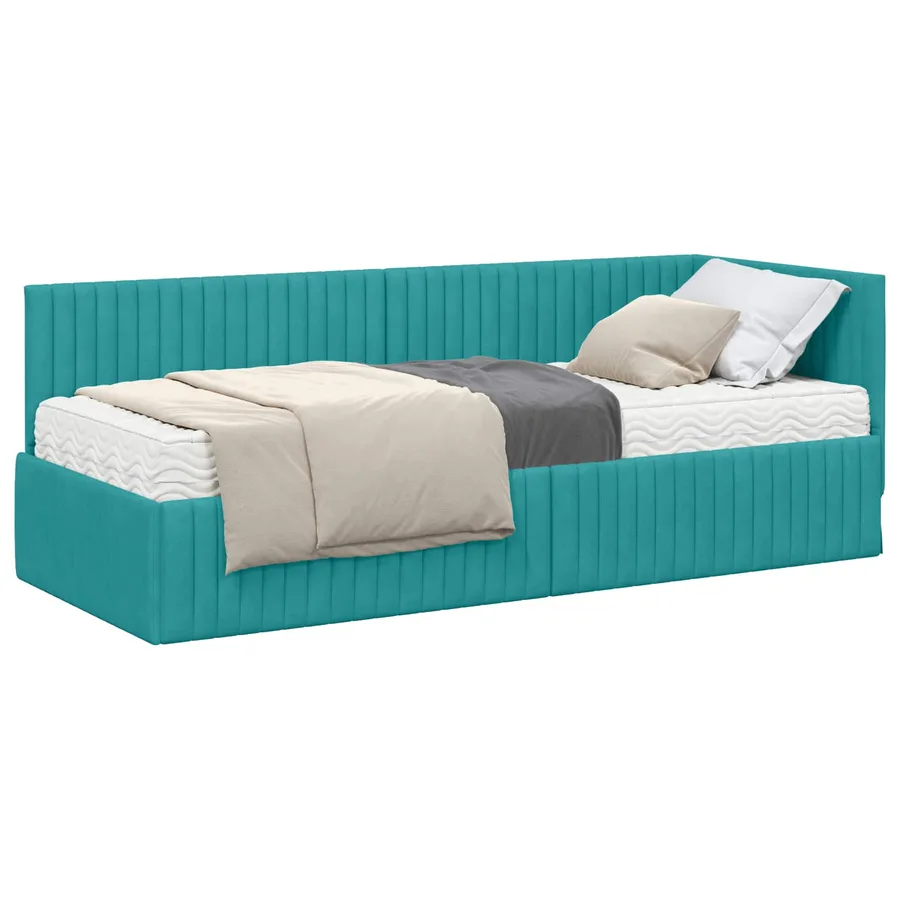 Cadre de lit d'angle avec matelas 2 pcs Turquoise Velours - 2