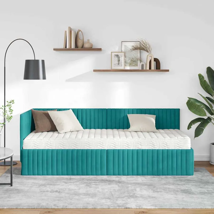 Cadre de lit d'angle avec matelas 2 pcs Turquoise Velours - 3