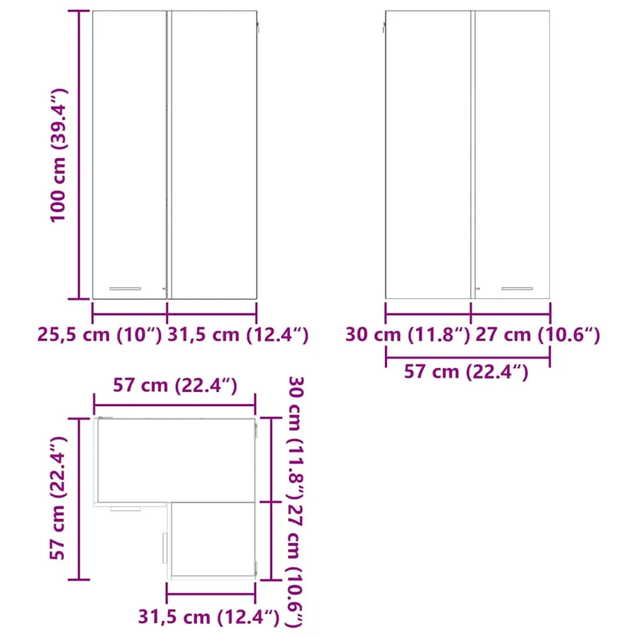 Armoire suspendue Chêne Artisan et Blanc 57 x 57 x 100 cm - 12