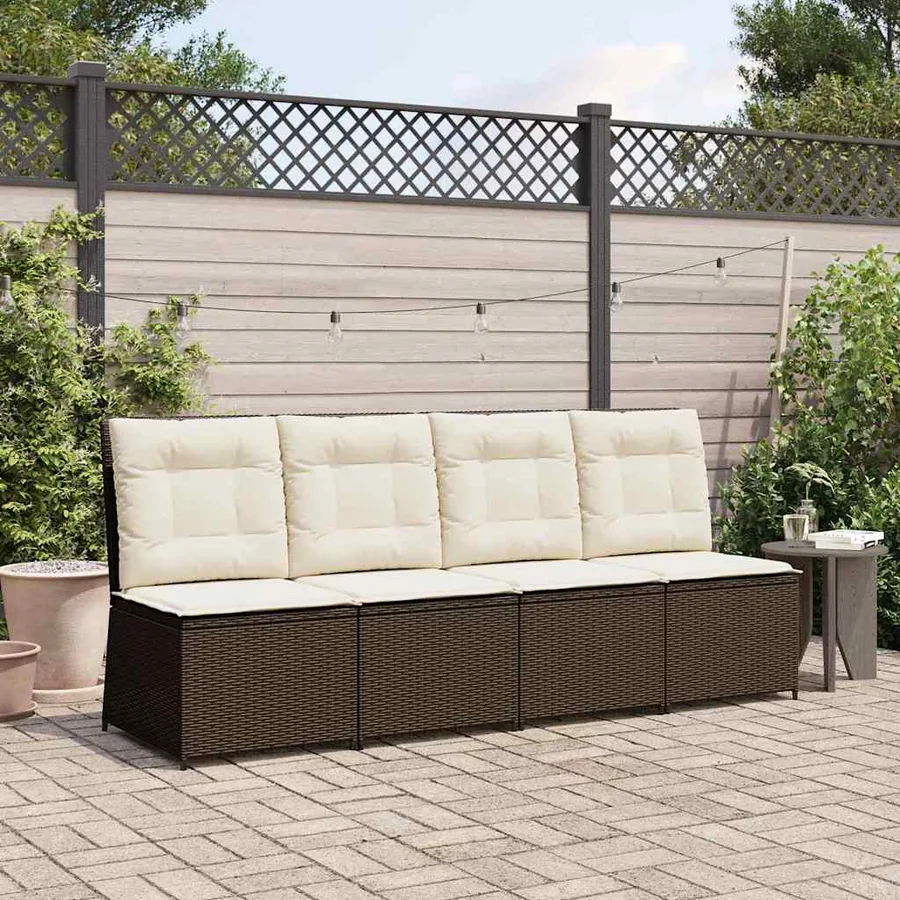 Canapé de jardin avec coussin Noir et blanc crème polyrotin