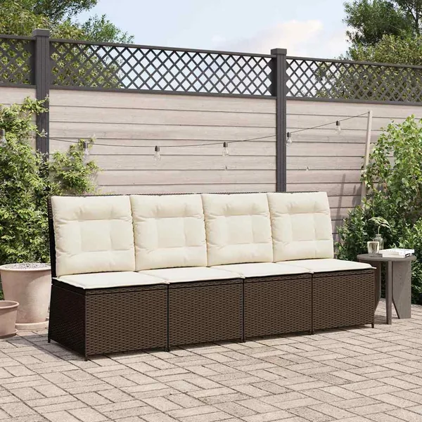 Canapé de jardin avec coussin Noir et blanc crème polyrotin
