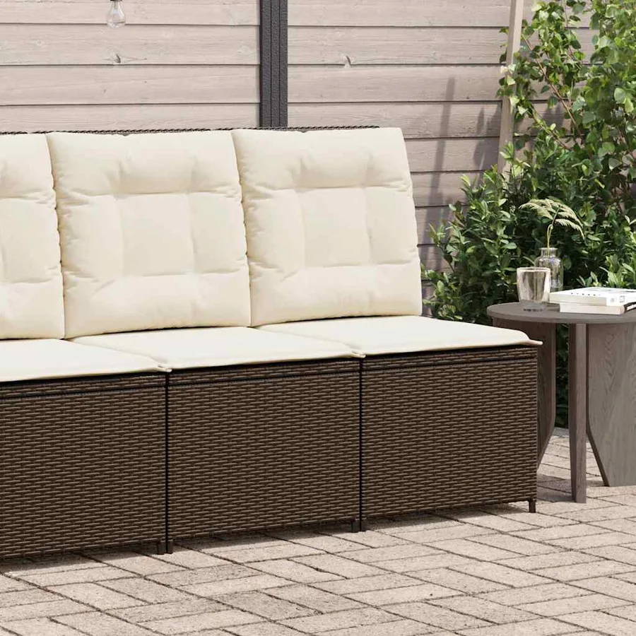 Canapé de jardin avec coussin Noir et blanc crème polyrotin - 3
