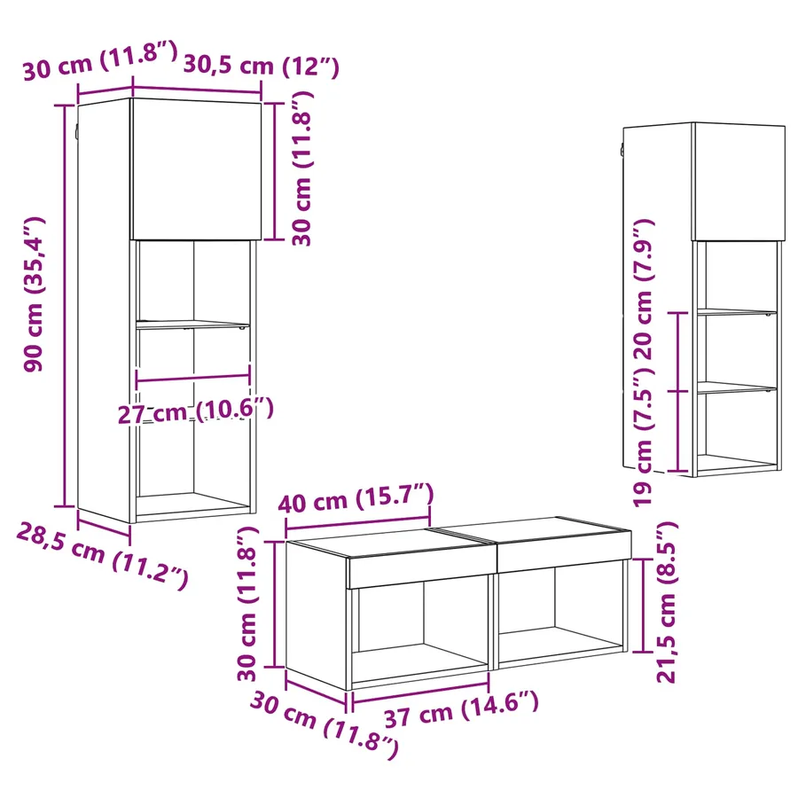 Meubles TV muraux 4 pcs Chêne artisanal Bois d'ingénierie - 16