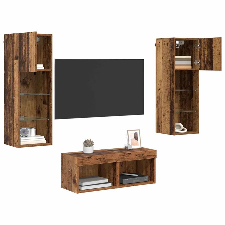 Meubles TV muraux 4 pcs Chêne artisanal Bois d'ingénierie - 3
