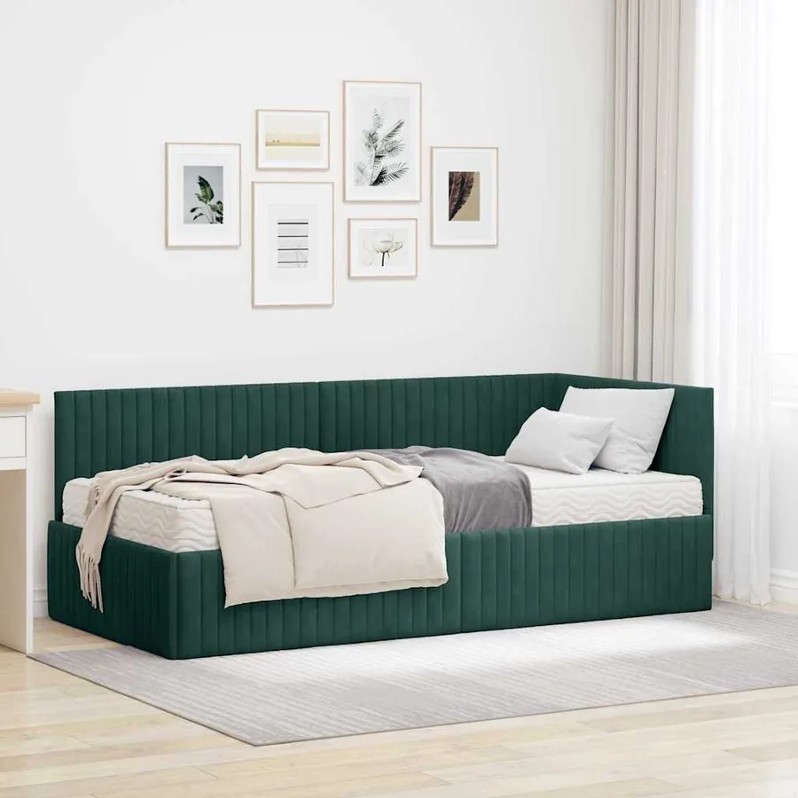 Cadre de lit d'angle avec matelas 2 pcs Vert Velours