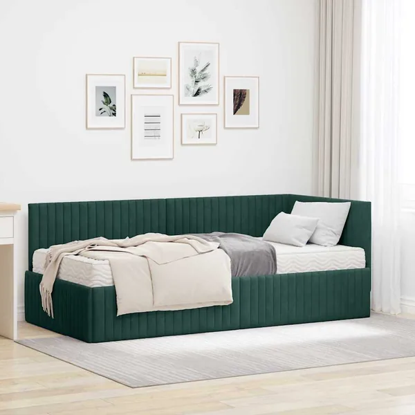 Cadre de lit d'angle avec matelas 2 pcs Vert Velours
