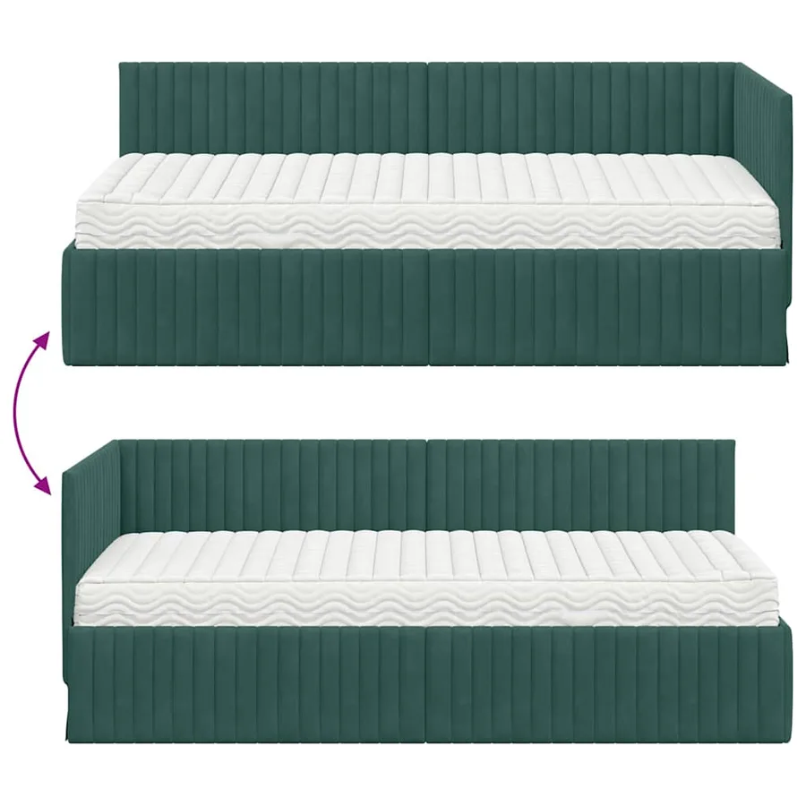 Cadre de lit d'angle avec matelas 2 pcs Vert Velours - 12