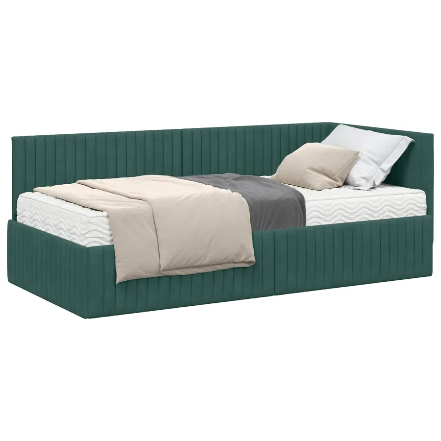 Cadre de lit d'angle avec matelas 2 pcs Vert Velours - 2