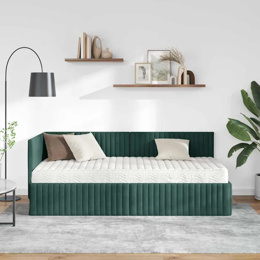 Cadre de lit d'angle avec matelas 2 pcs Vert Velours - 3