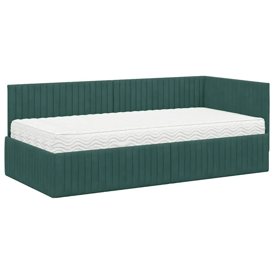 Cadre de lit d'angle avec matelas 2 pcs Vert Velours - 4