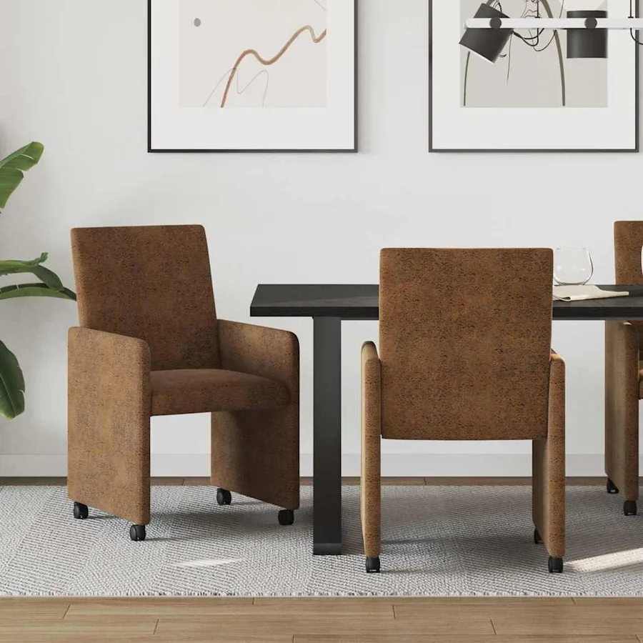 Chaises de Salle à Manger avec Roues 2 pcs Marron