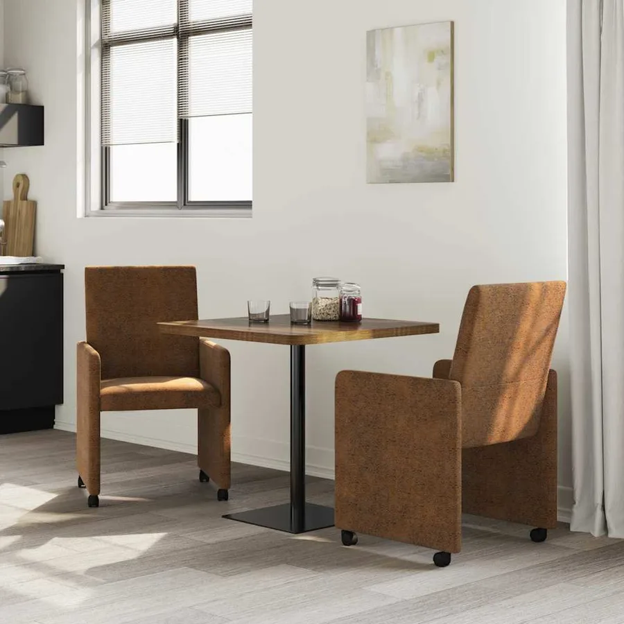 Chaises de Salle à Manger avec Roues 2 pcs Marron - 3