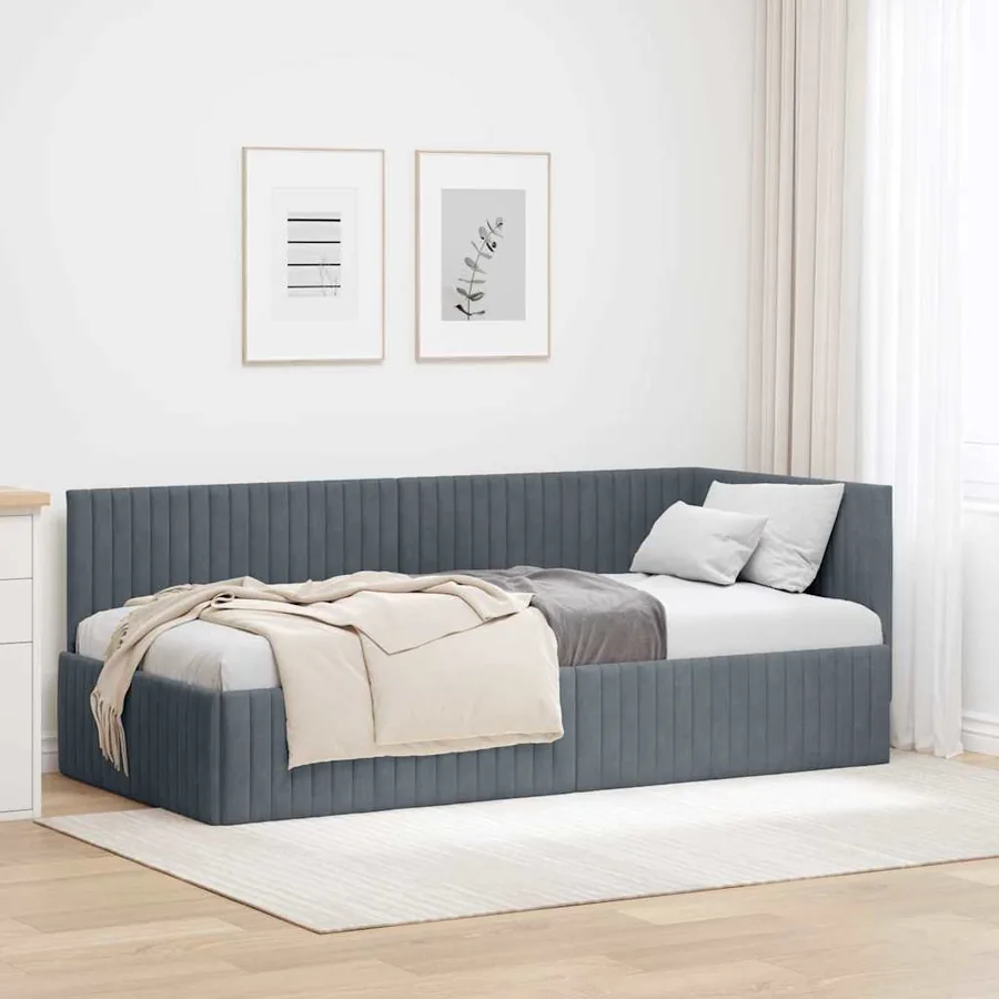 Cadre de lit d'angle Gris foncé 90 cm x 190 cm Velours