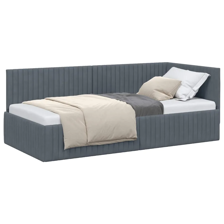 Cadre de lit d'angle Gris foncé 90 cm x 190 cm Velours - 2