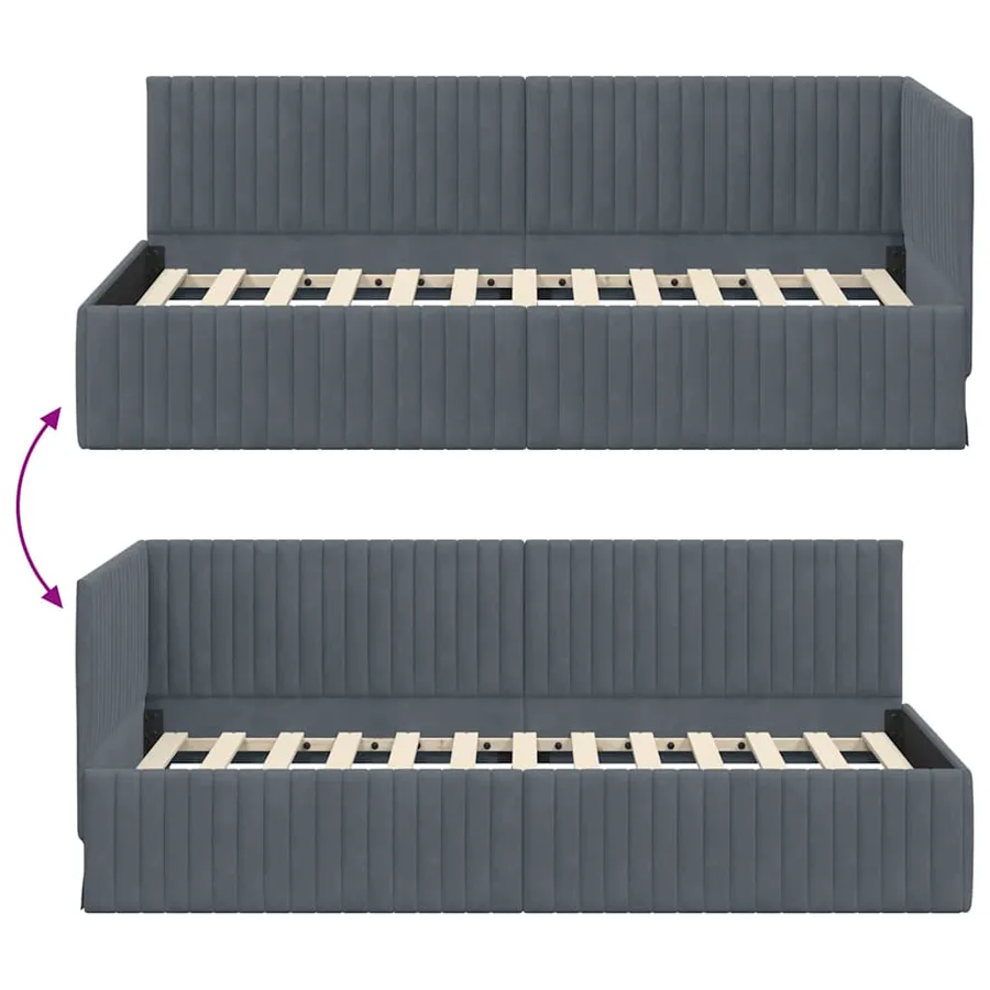 Cadre de lit d'angle Gris foncé 90 cm x 190 cm Velours - 9