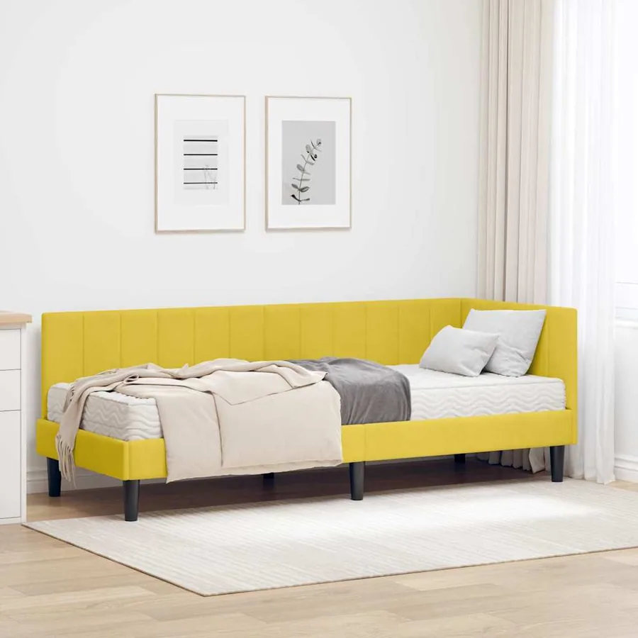 Cadre de lit d'angle avec matelas 2 pcs Jaune Velours