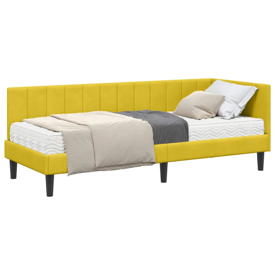 Cadre de lit d'angle avec matelas 2 pcs Jaune Velours - 2