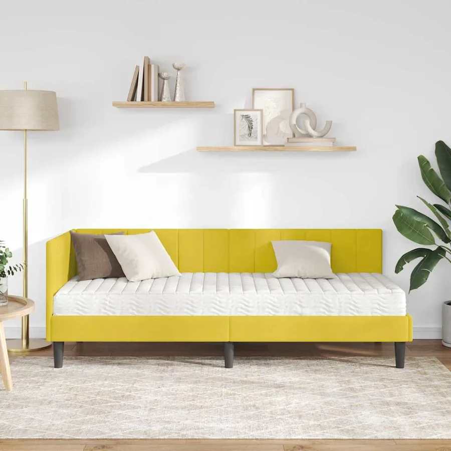 Cadre de lit d'angle avec matelas 2 pcs Jaune Velours - 3