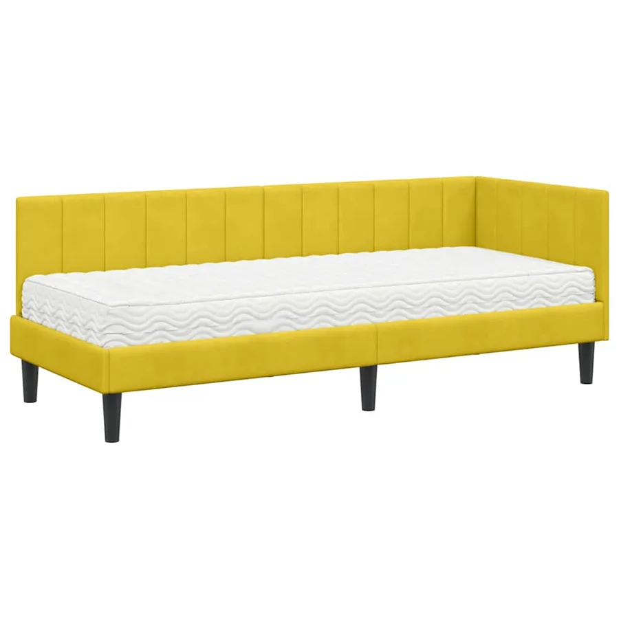 Cadre de lit d'angle avec matelas 2 pcs Jaune Velours - 4