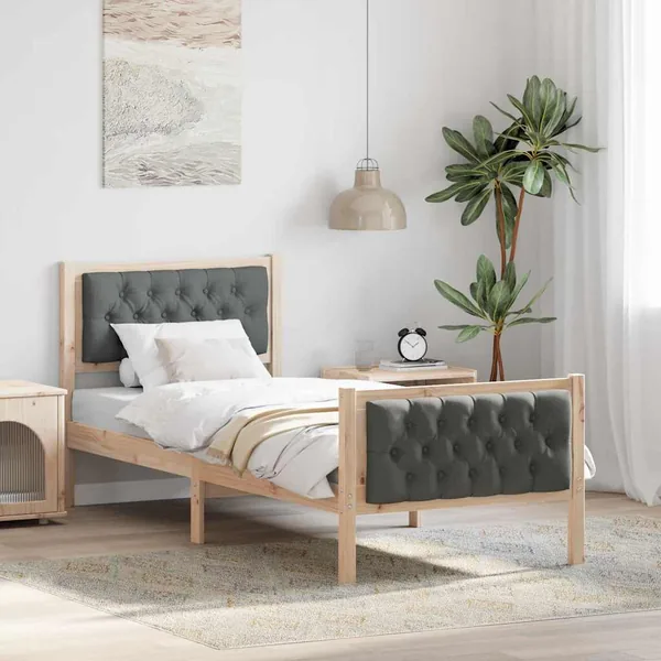 Cadre de lit avec tête de lit Gris foncé 75 x 190 cm Pin massif