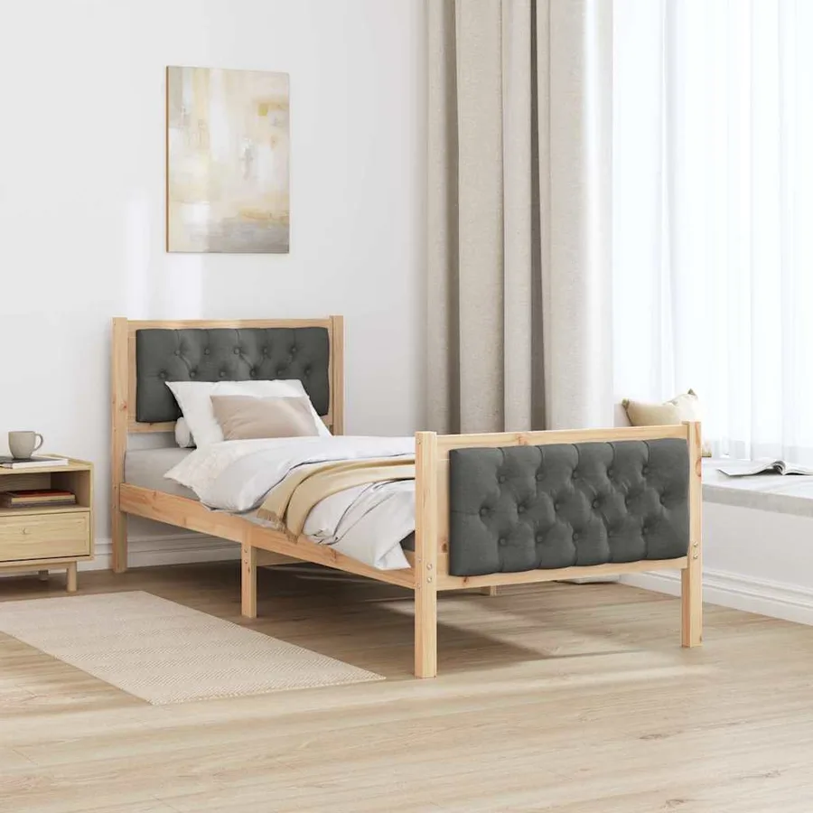 Cadre de lit avec tête de lit Gris foncé 75 x 190 cm Pin massif - 4