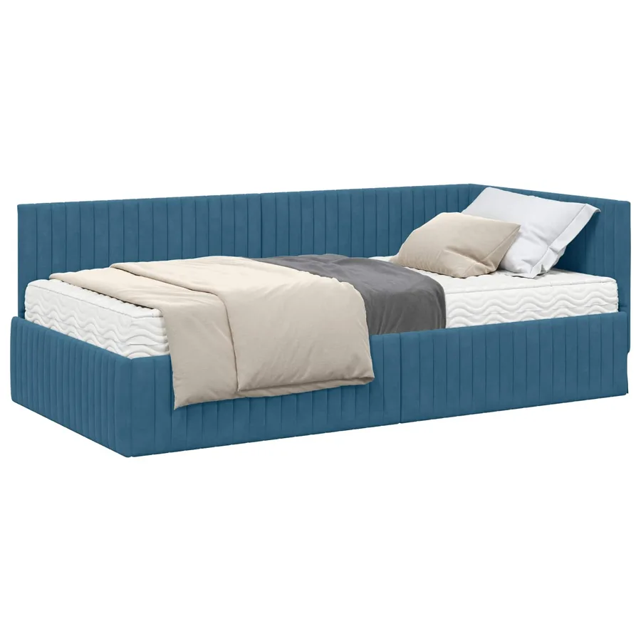 Cadre de lit d'angle avec matelas 2 pcs Bleu Velours - 2
