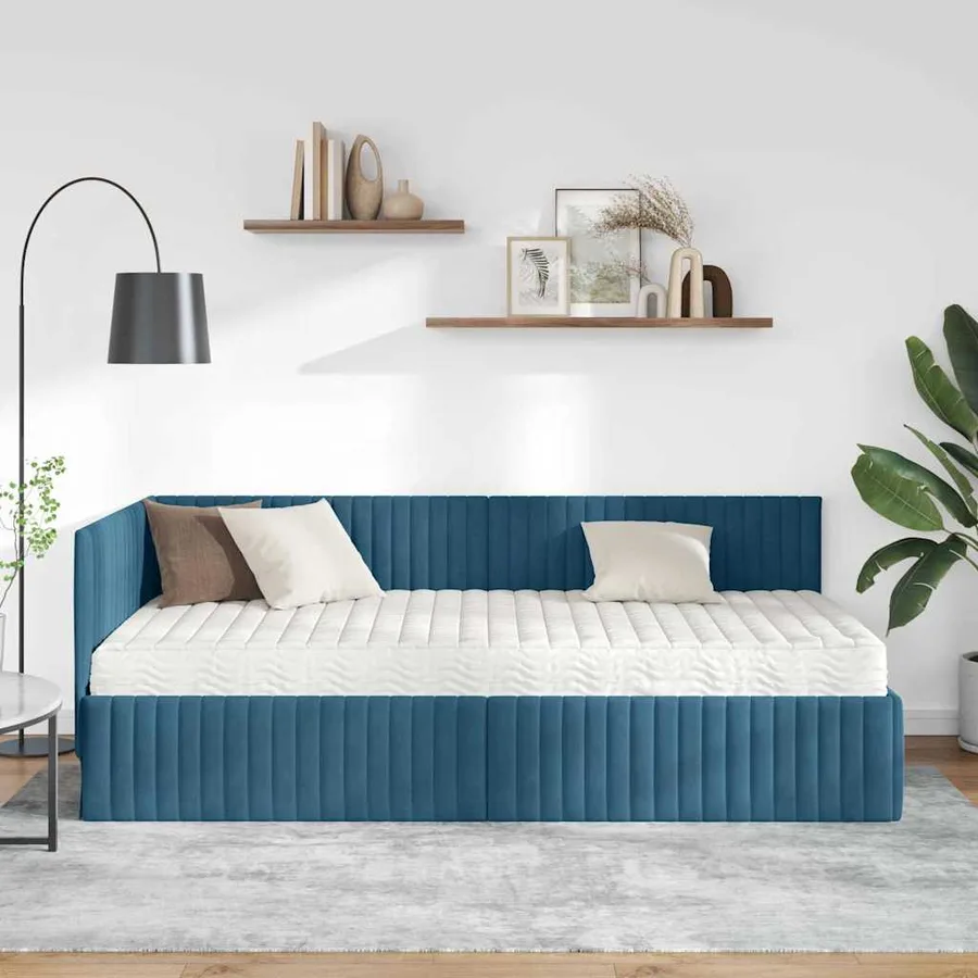 Cadre de lit d'angle avec matelas 2 pcs Bleu Velours - 3