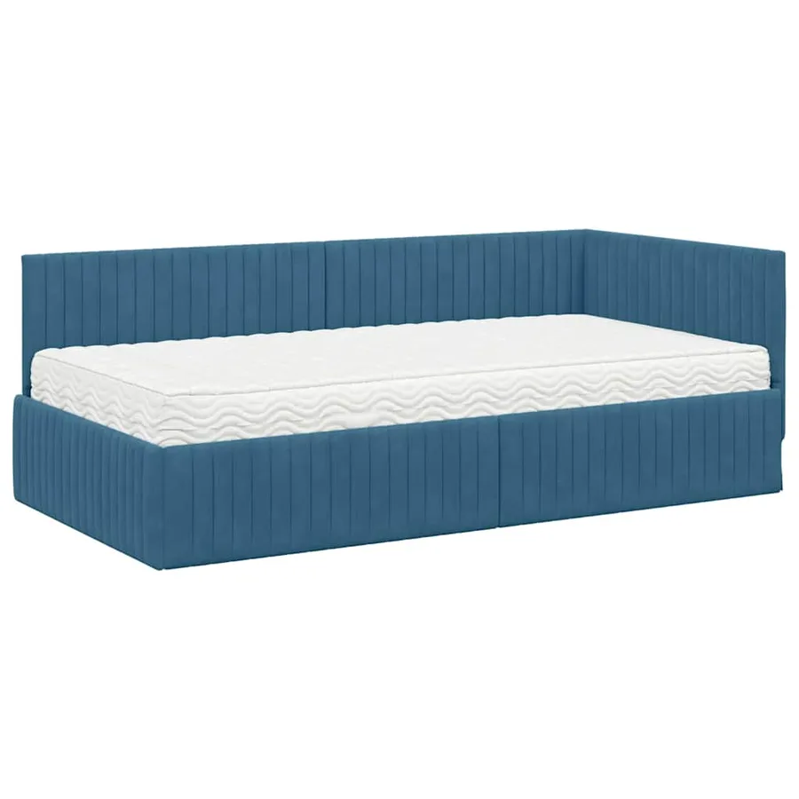 Cadre de lit d'angle avec matelas 2 pcs Bleu Velours - 4