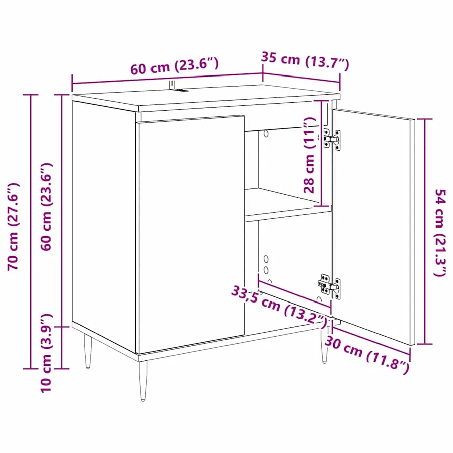Buffet Chêne noir 60 x 35 x 70 cm Bois d'ingénierie - 14