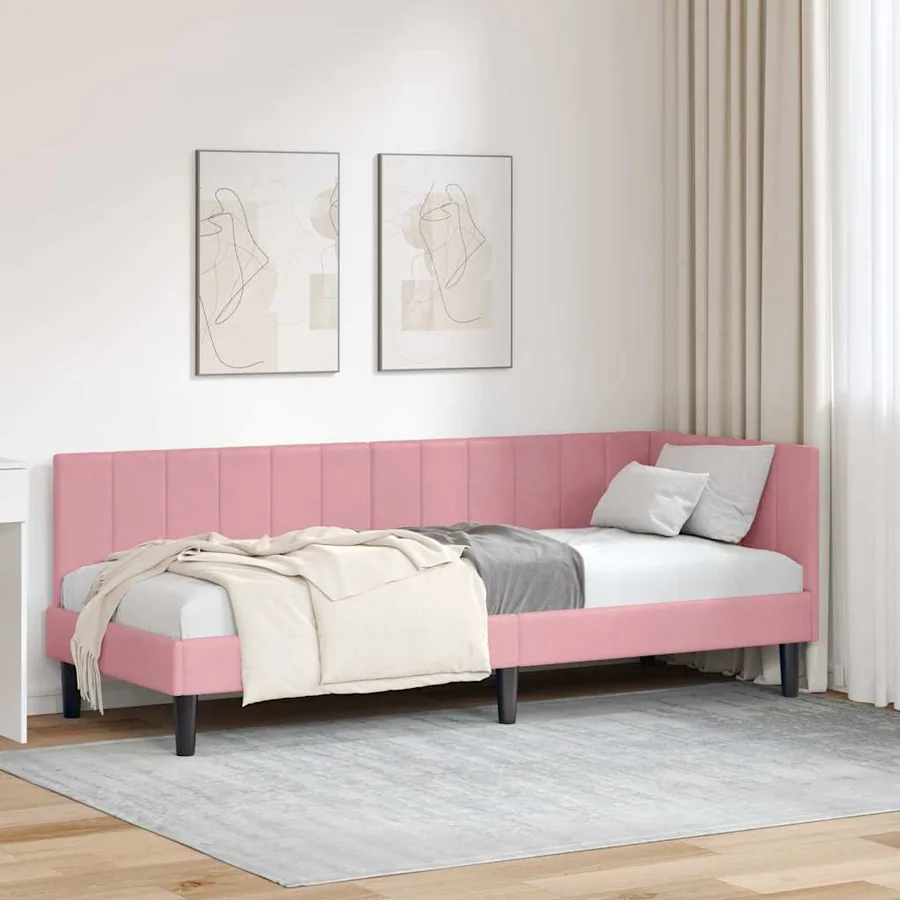 Cadre de lit d'angle Rose 80 cm x 200 cm Velours