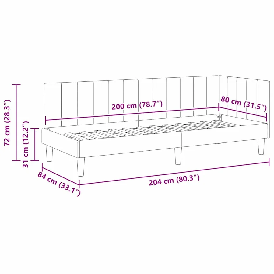 Cadre de lit d'angle Rose 80 cm x 200 cm Velours - 11