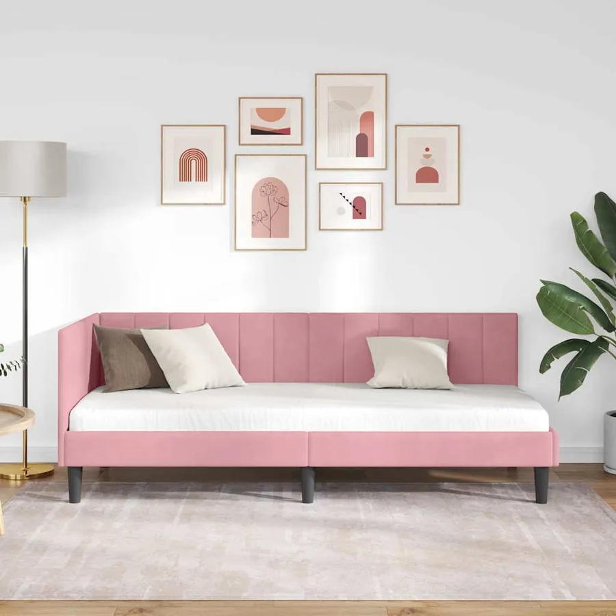 Cadre de lit d'angle Rose 80 cm x 200 cm Velours - 3