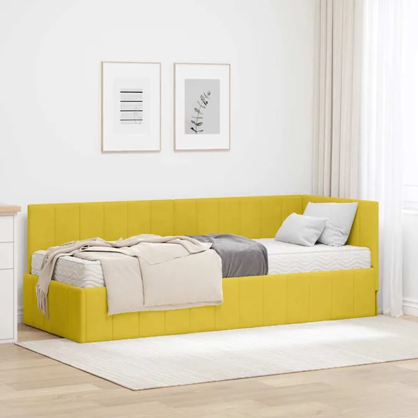 Cadre de lit d'angle avec matelas 2 pcs Jaune Velours