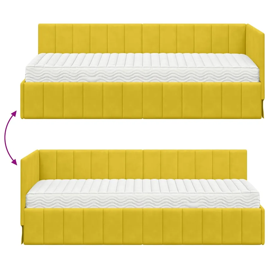 Cadre de lit d'angle avec matelas 2 pcs Jaune Velours - 12