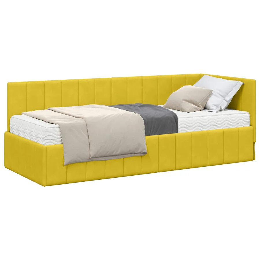 Cadre de lit d'angle avec matelas 2 pcs Jaune Velours - 2