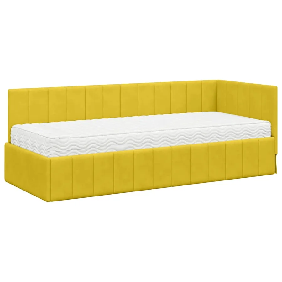 Cadre de lit d'angle avec matelas 2 pcs Jaune Velours - 4