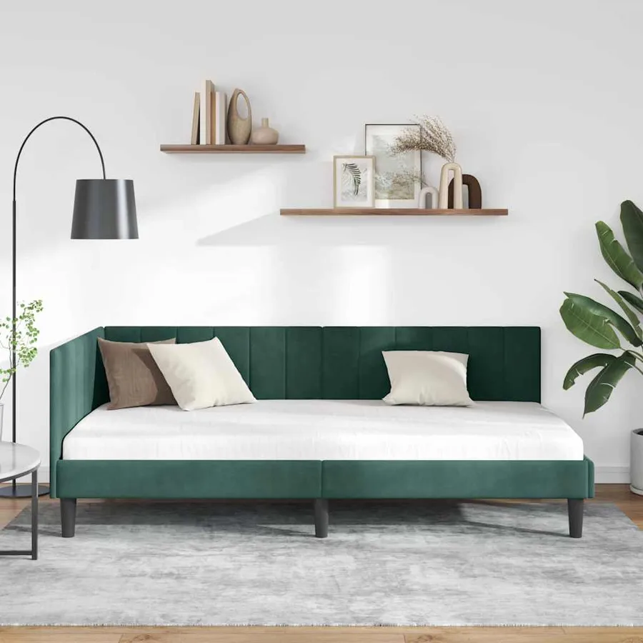 Cadre de lit d'angle Vert foncé 90 cm x 200 cm Velours - 3