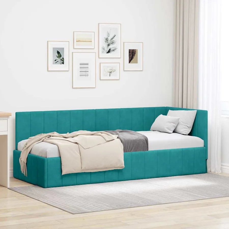 Cadre de lit d'angle Turquoise 80 cm x 200 cm Velours
