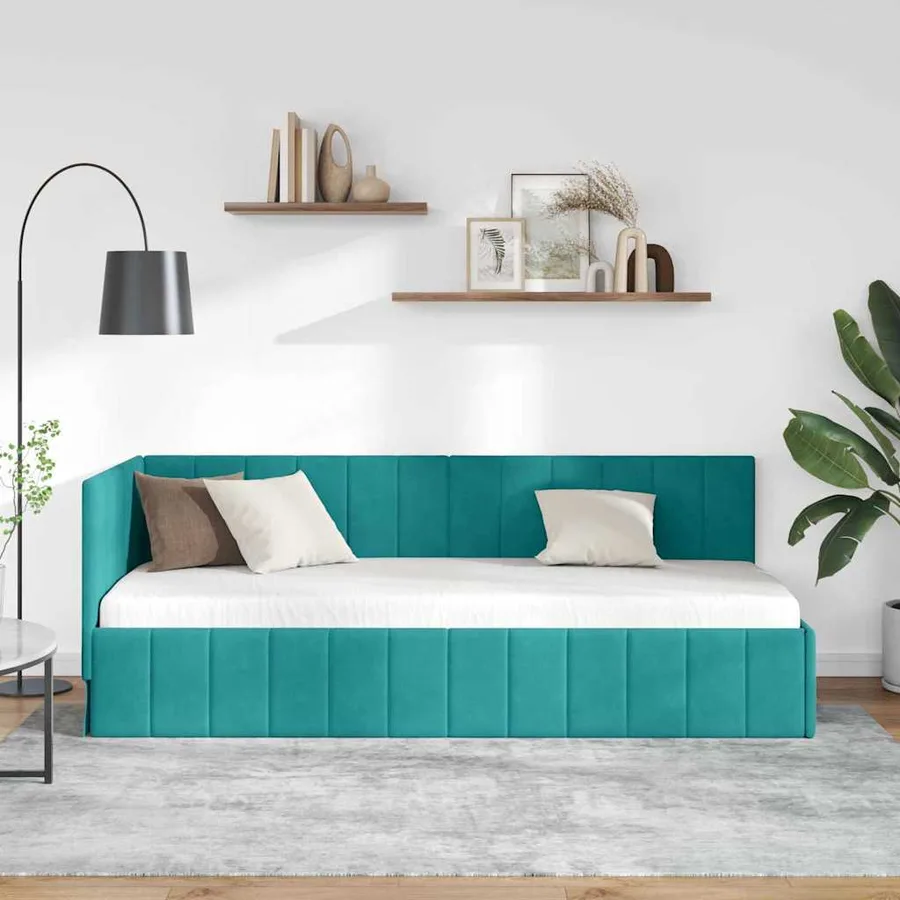 Cadre de lit d'angle Turquoise 80 cm x 200 cm Velours - 3
