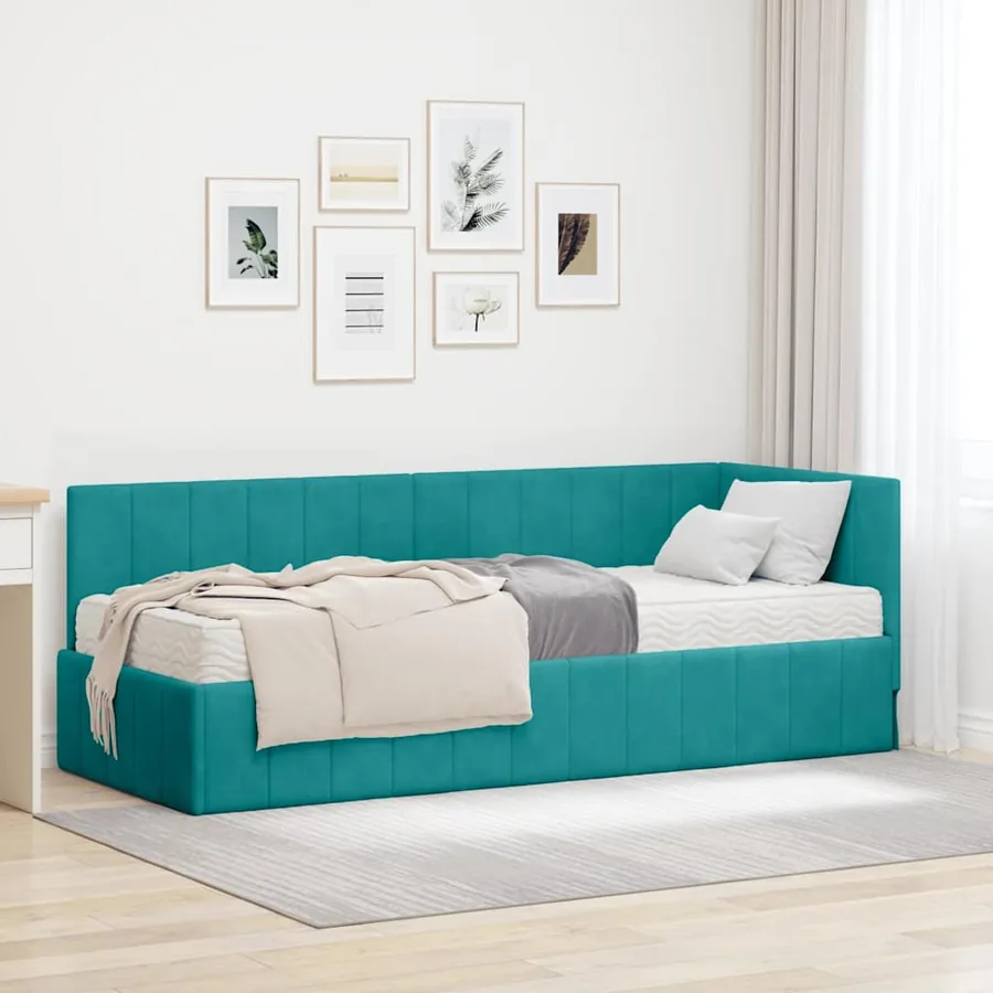 Cadre de lit d'angle avec matelas 2 pcs Turquoise Velours