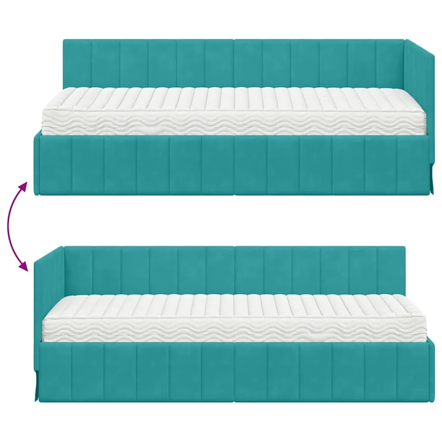 Cadre de lit d'angle avec matelas 2 pcs Turquoise Velours - 12