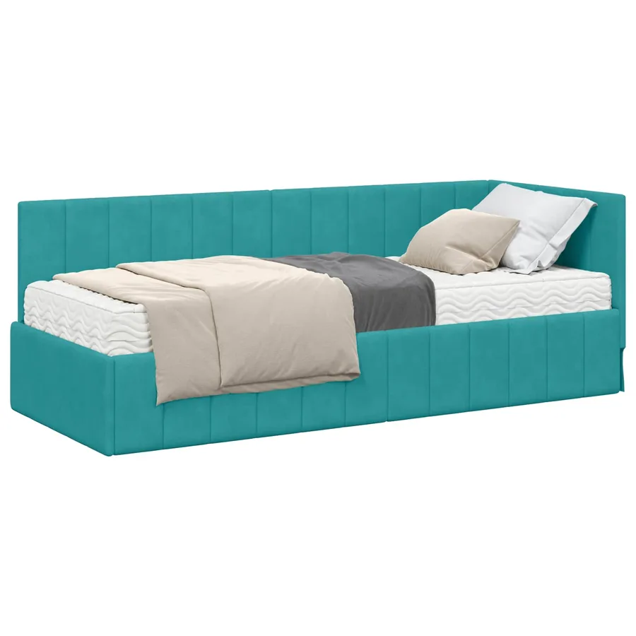 Cadre de lit d'angle avec matelas 2 pcs Turquoise Velours - 2
