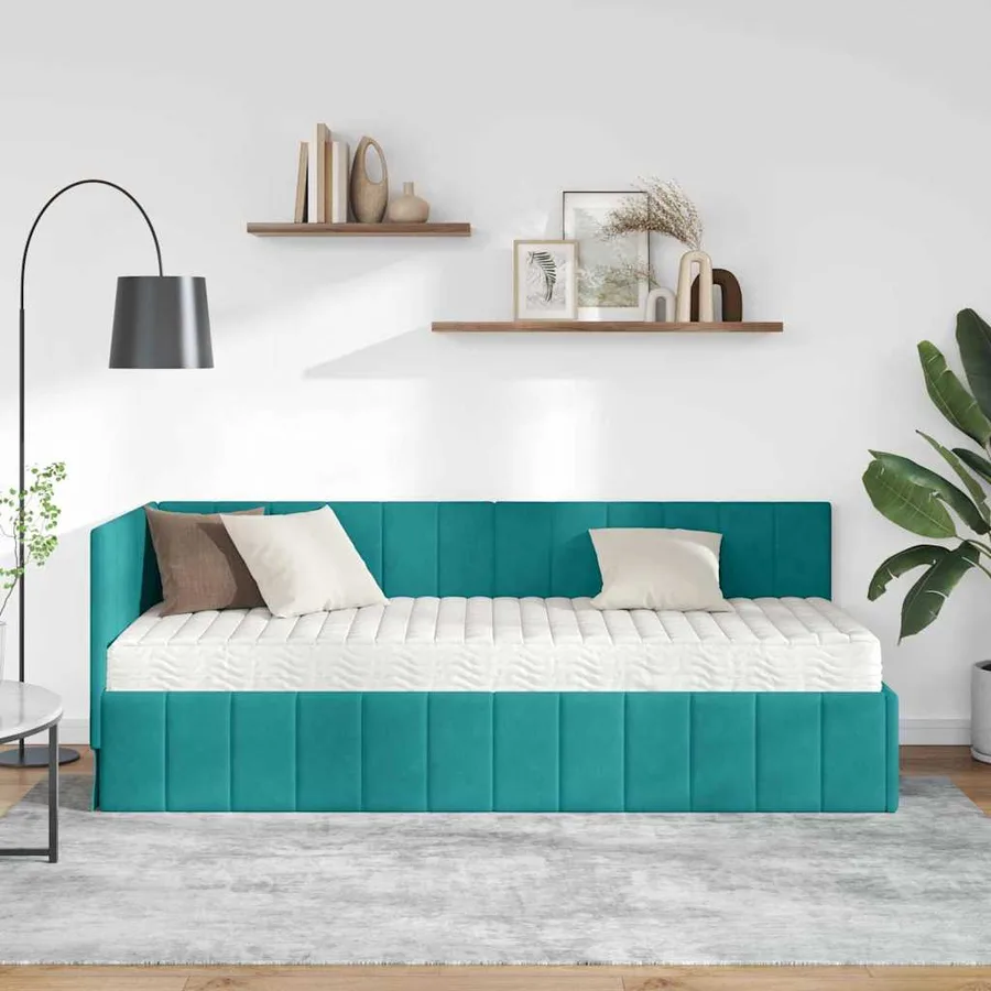 Cadre de lit d'angle avec matelas 2 pcs Turquoise Velours - 3
