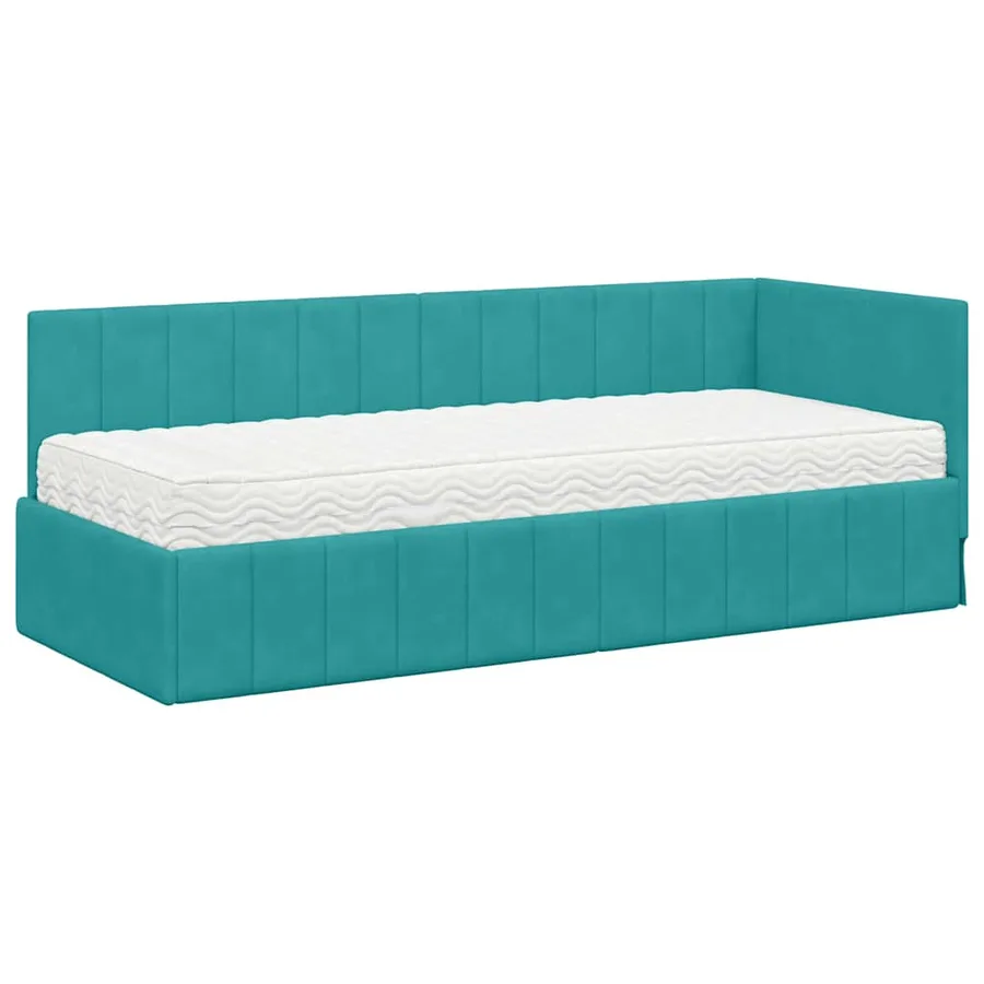 Cadre de lit d'angle avec matelas 2 pcs Turquoise Velours - 4