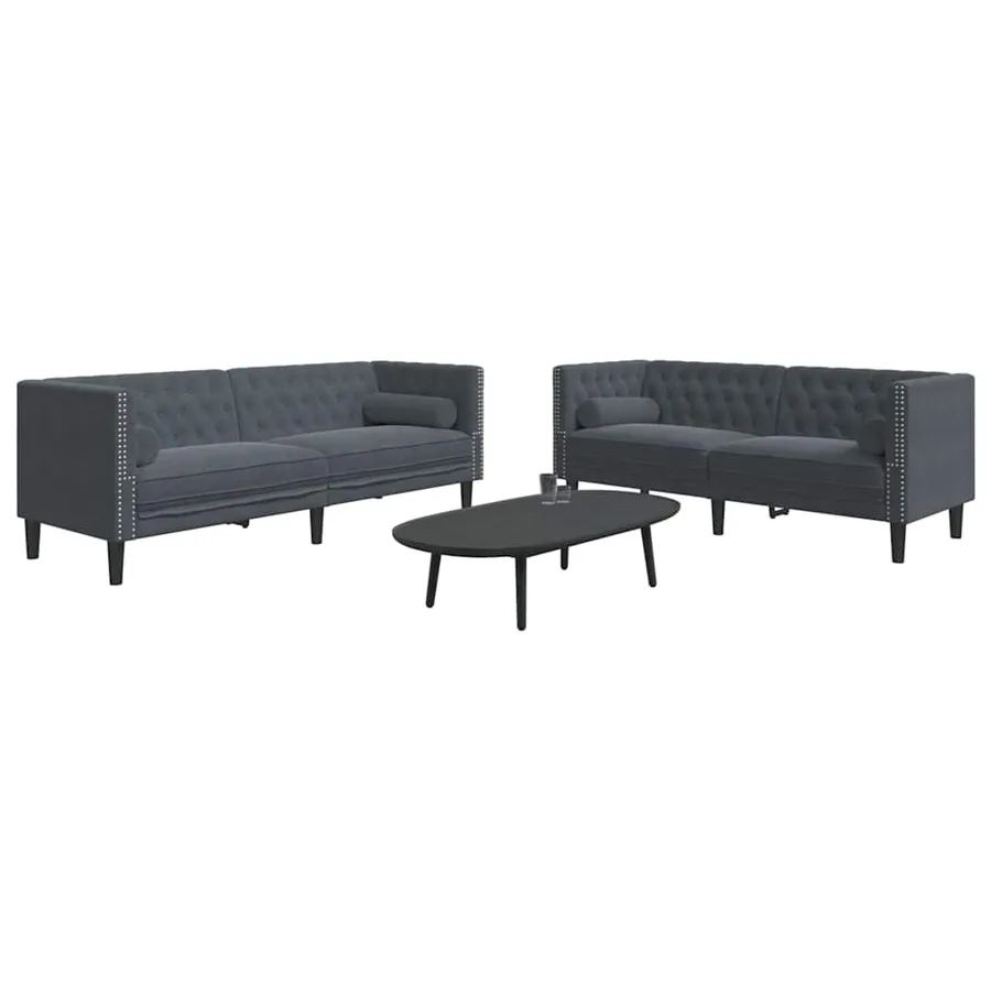 Canapé de salon 2 pcs Gris foncé 194 x 74,5 x 70,5 cm Velours - 3